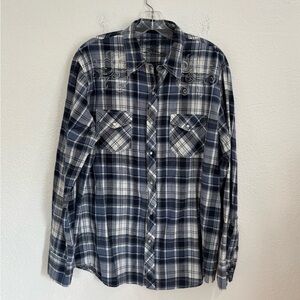 Ely 1878 Blue Plaid Embroidered Pearl Snap Shirt
